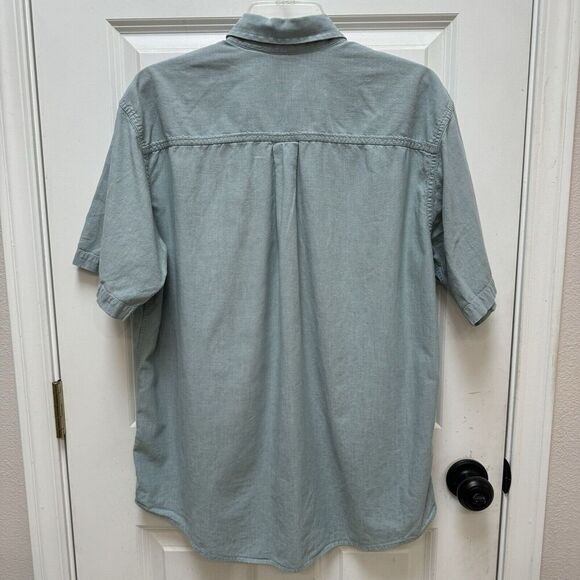 LL BEAN Button Down Short Sleeve Green Shirt Mens Size Medium Cotton Collared - Picture 2 of 4